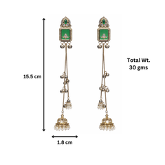 Aarohi Green Stone Long Kashmiri Jhumkas