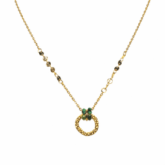 Modern Gold-Tone Circle Pendant Necklace with Bead Detailing
