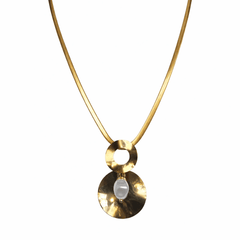 Designer Gold Tone Circle Pendant Necklace with Pearl Drop