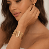 Minimal Multi-Band Gold Plated Open Cuff Bracelet