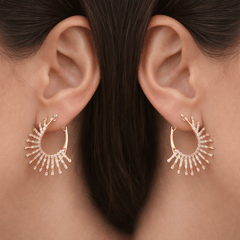 Designer Sunburst Crystal Hoop Rose Gold Plated Earrings