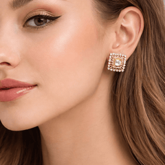 Elegant Rose Gold Plated Square Crystal Stud Earrings