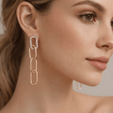 Trendy Gold-Tone Chain Link Drop Earrings with Crystal Studs