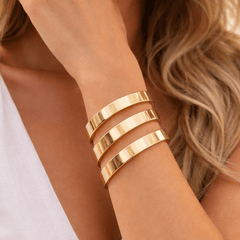 Triple Band Gold Open Cuff Bracelet