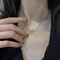 18K gold plated Cute Bow Necklace & Stud Set