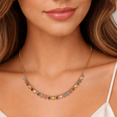 Classic Gold-Plated Colorful Stone Necklace | Elegant Short Necklace