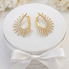 Designer Sunburst Crystal Hoop Rose Gold Plated Earrings