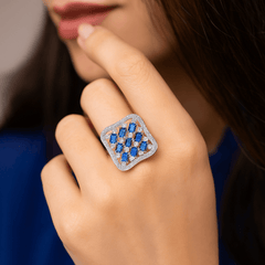 Rhodium plated with American diamond square shape adjustable Finger Ring