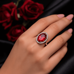 Rhodium plated CZ oval adjustable Finger Ring