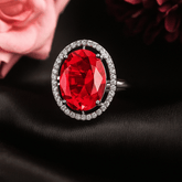 Rhodium plated CZ oval adjustable Finger Ring