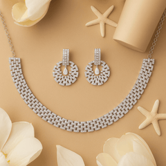 Dazzling cubic zirconia Rhodium plated necklace set