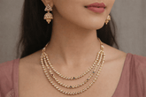 Gold Plated Multi-Layer Triple Line CZ Stone Kundan Necklace Set for Women