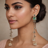 Aarohi Green Stone Long Kashmiri Jhumkas