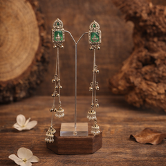 Aarohi Green Stone Long Kashmiri Jhumkas