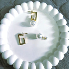 4-in-1 Gold Plated Pearl Geometric Convertible Earrings for Women & Girls Detachable Rectangle Drop Earrings