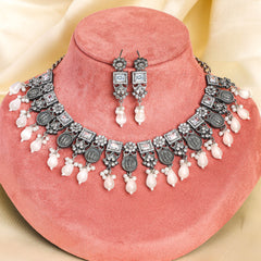 Oxidized Silver black AD necklace set