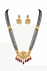 Traditional Gold Plated Temple Design Black Beads Mangalsutra Necklace Set for Women