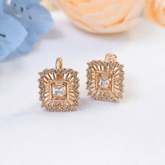 Elegant Rose Gold Plated Square Crystal Stud Earrings