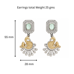 Mint Glow Peacock Dual Tone Statement Earrings