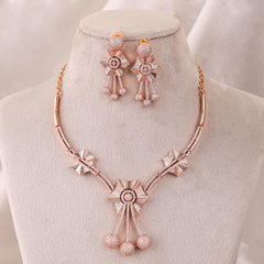 Floral Cubic zirconia Rose gold Necklace Set