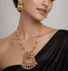 Traditional Ethnic Gold Plated Antique Peacock Design Long Necklace Set