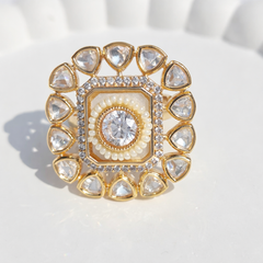 Ethnic Kundan Floral Adjustable Ring