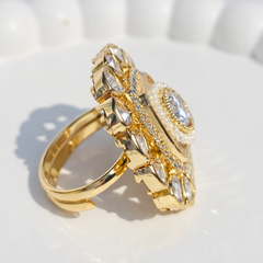 Ethnic Kundan Floral Adjustable Ring