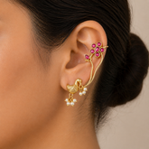Peacock Grace Floral Gold Plated Earcuff