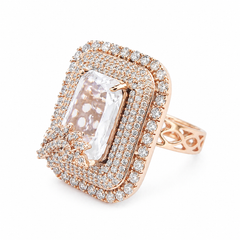 Crystal Glow Square Pink cubic zirconia Rose gold Plated Ring