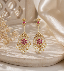Royal Bird Motif Pearl Drop Gold Plated Earrings