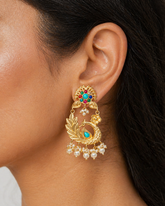 Royal Peacock Multicolor Pearl, Gold Plated Earrings