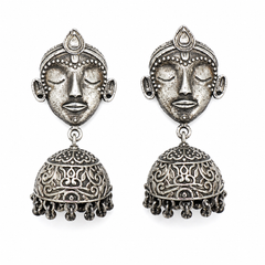Tribal Face Oxidised Jhumka Earrings