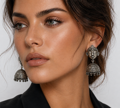Tribal Face Oxidised Jhumka Earrings