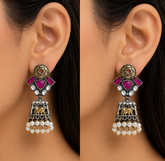 Heritage Elephant Dual Tone Temple Earrings