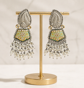 Mint Meenakari Pearl Fringe Earrings