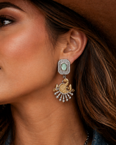 Mint Glow Peacock Dual Tone Statement Earrings