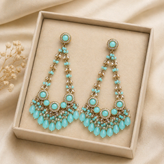 Aqua Pearl Drop Chandelier Earrings