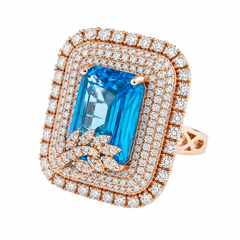 Crystal Glow Square Aqua Blue cubic zirconia Rose gold Plated Ring