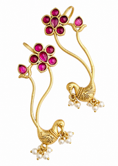 Peacock Grace Floral Gold Plated Earcuff