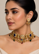 Gold Plated Multicolor Heritage Choker Necklace Set