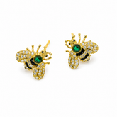 Gold Plated Crystal Bee Stud Earrings for Women & Girls Green Stone Insect Design Earrings