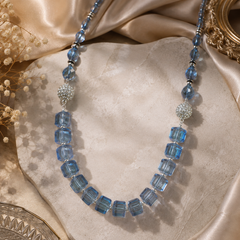 Blue Crystal Beaded Necklace Cum Bracelet Set for Women Elegant Silver-Tone Designer Jewellery Set for Party Wedding Festive Wear