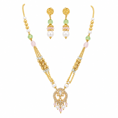 Floral Pearl Pendant Necklace Set for Women Pastel Beads & Matching Earrings