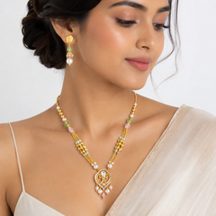 Floral Pearl Pendant Necklace Set for Women Pastel Beads & Matching Earrings