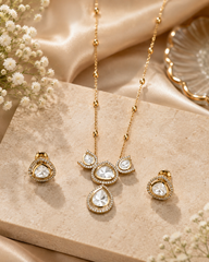 Kundan Teardrop Pendant Necklace Set for Women Gold Plated Floral Crystal Necklace with Matching Earrings