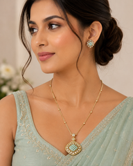 Turquoise Crystal Pendant Necklace Set for Women Gold Plated Vintage Statement Pendant with Matching Stud Earrings
