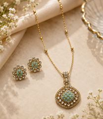 Turquoise Crystal Pendant Necklace Set for Women Gold Plated Vintage Statement Pendant with Matching Stud Earrings