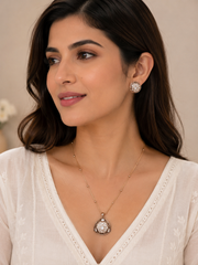 Mother of Pearl Kundan Pendant Necklace Set for Women | Gold Plated Geometric Pendant with Matching Stud Earrings