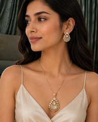 Mother of Pearl Kundan Pendant Necklace Set for Women Gold Plated Floral Statement Pendant with Matching Earrings