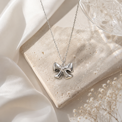 Silver Bow Charm Necklace